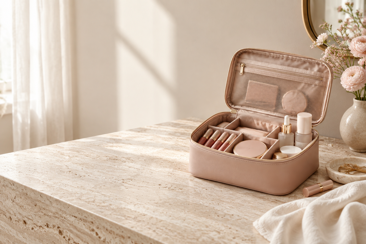 Vanity makeup pouch banner